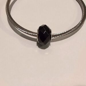 Silver‎ Black Faceted Charm for Pandora Style Bracelet